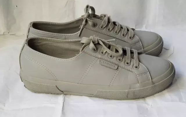 Superga Unisex Fglu Sneakers Shoes Gray Low Top Leather Lace Up Size M 6.5 W 8 3