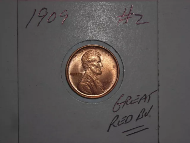 wheat penny 1909-P LINCOLN CENT  RED BU 1909 LOT #2 GREAT RED UNC