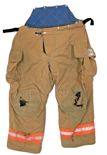 48x29 Fire Dex Firefighter Turnout High Back Pants Tan with Orange Stripes P1370