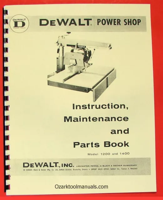 DEWALT Power Shop 1200 & 1400 Radial Arm Saw Instructions & Parts Manual 0262