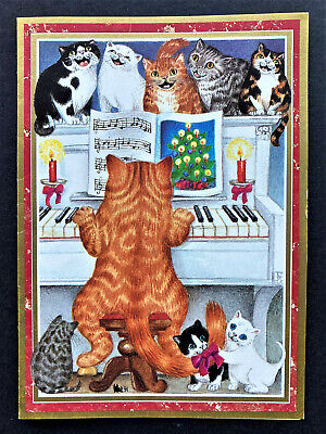 Caspari Christmas Holiday Cat Card Piano Tuxedo Orange Gray Gisela Buomberger