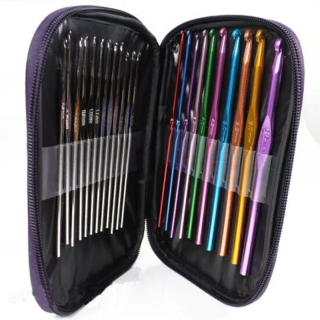 22pcs Aluminum Crochet Hooks Needles Knit Set，Multi-Color Weave Craft Yarn Tools