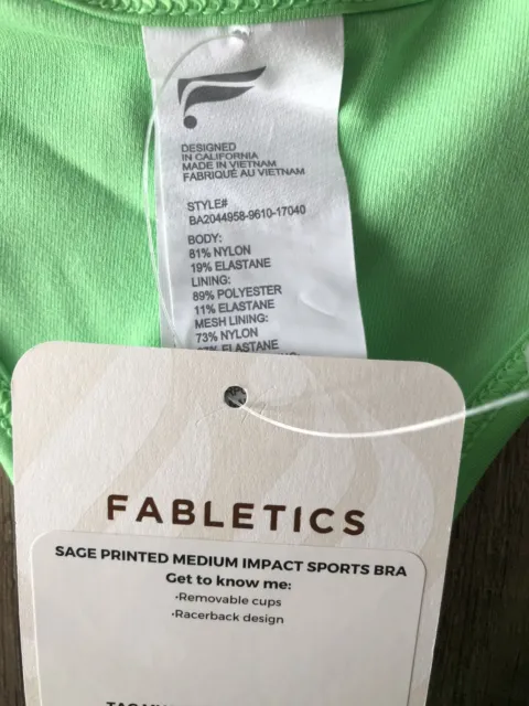 Fabletics Sport BH Sage,mit mittlerem Halt,grün Neon, Neu, Größe M, OP. 59,95 8