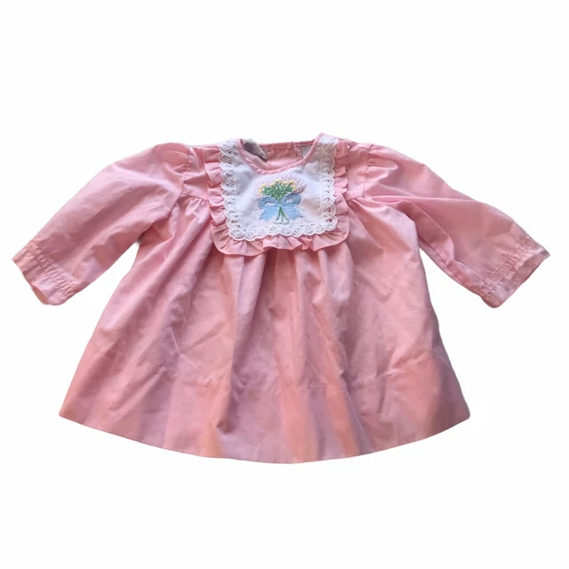 Baby Girl Dress Vintage Size 12 Months Summer Spring Front Bib Pink Her Majesty