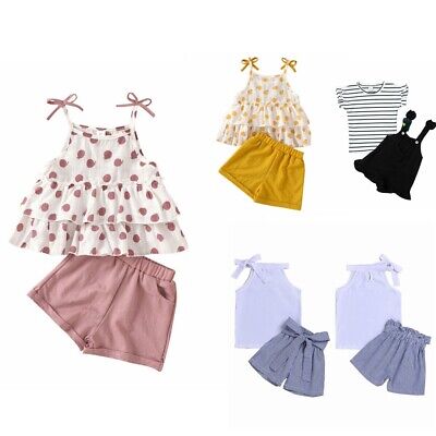 Toddler Little Baby Girls Sleeveless Top T-shirt+Striped Shorts Summer Outfits
