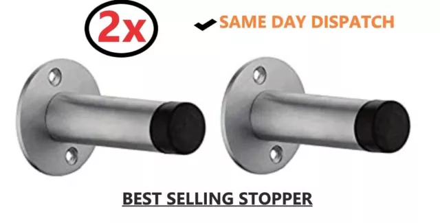 2X Door Stop Wall Mounted Door Stopper Satin Stainless Steel Rubber Stops Uk
