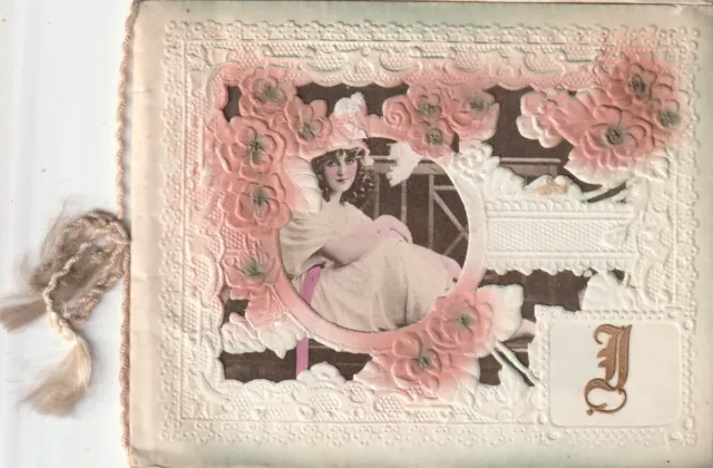Antique Folding Die Cut  Embossed  Xmas/New Year Greeting Card