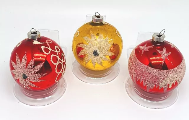 Lot Of 3 Vtg. Red & Gold Shiny Brite Mercury Glass Christmas Tree Ornaments 3"