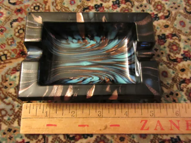 Vintage Art Glass Black Blue Gold Ashtray Made in Italy