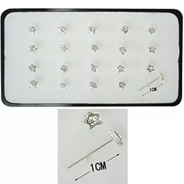 1 Orecchini Piercing Naso Nasini Micro Argento 925 STELLA cristallo Bianco 3 mm