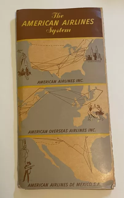 Vntg 1950 American Airlines Flagship System Map Route Maps Timetable Stickers