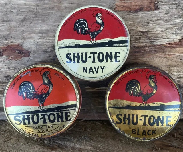 Vintage Cobbler Shu-Tone Shoe Polish Rooster Advertising Tins Australian Made