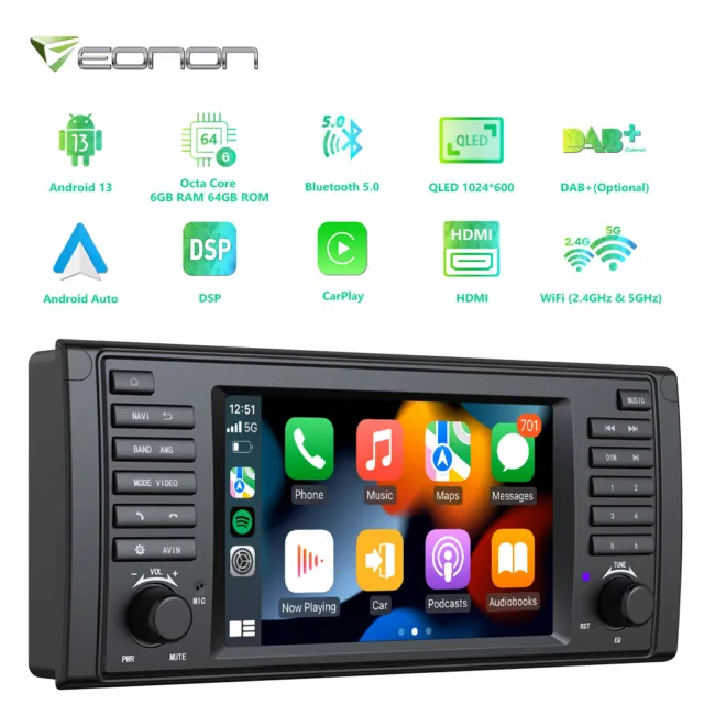 Für BMW E39 M5 Eonon E39A12S 8Kern 6+64 Android 13 Autoradio 7" Navi CarPlay DSP