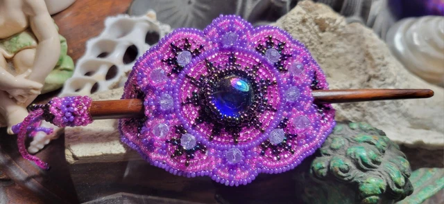 Native American Hand Beaded & Leather Barrette Hair Clip 3.5 x 2.5"
