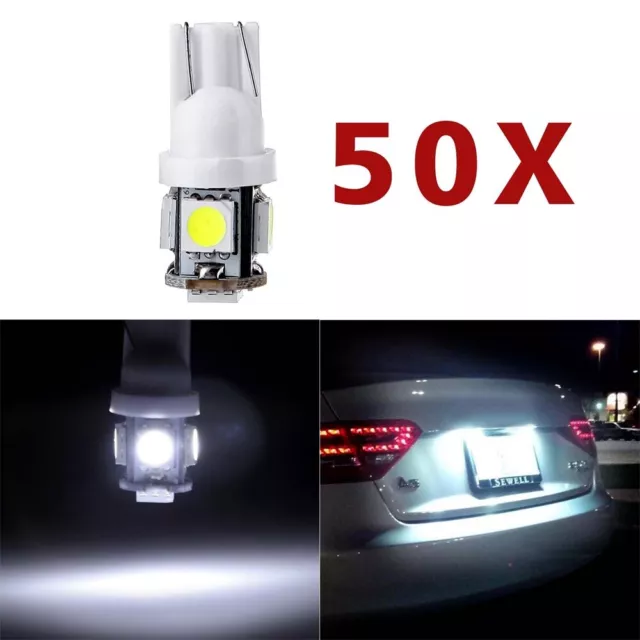 50* White T10 194 Wedge 5-SMD LED License Interior Instrument Lights Bulb