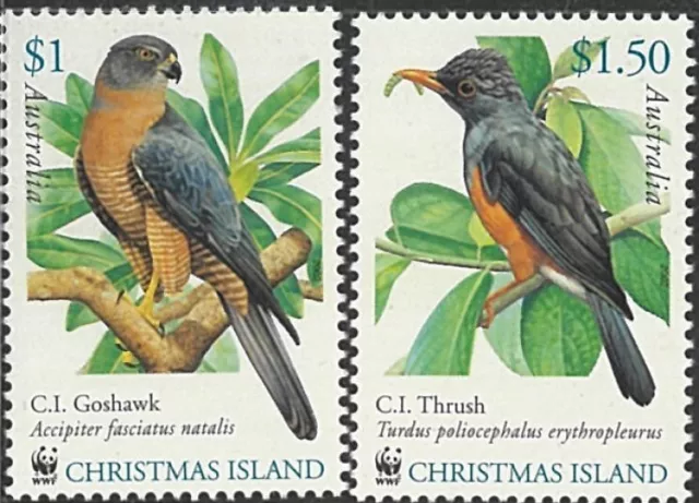 2002 Christmas Island WWF Last Native Birds Set 4x Owl/Pigeon/Hawk/Thrush Stamps