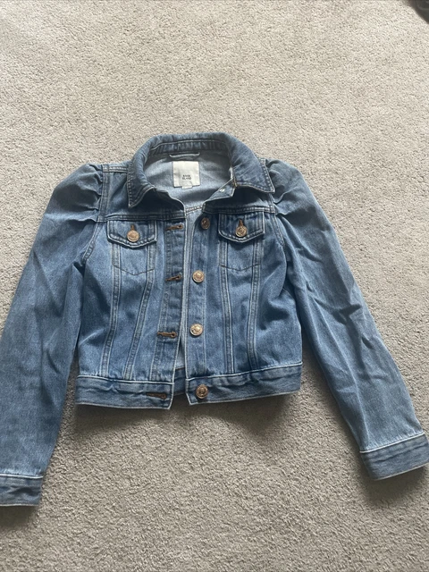 Girls River Island Denim Jacket With Puff Shoulders Age 9-10