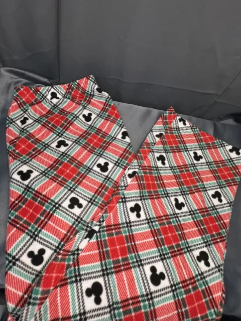 Disney Mickey Mouse Fleece Pajama Pants Lounge Bottoms Large Red Green Plaid