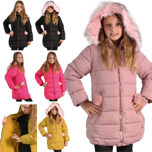 Kinder Stepp Jacke Riesen Kunst Fell Kragen Bommel Teddy Mantel Winter gefüttert