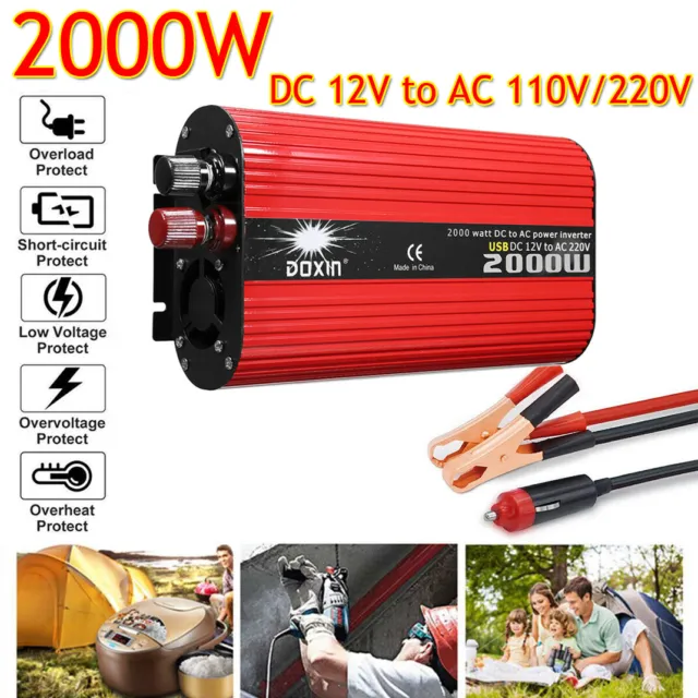 Pure Sine Wave Peak 2000W Power Inverter DC 12V to AC 220/230V 50Hz Top Quality