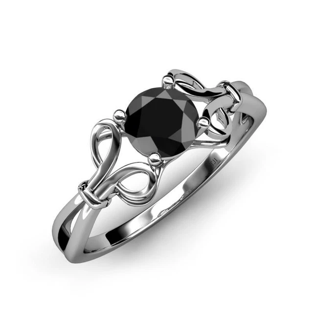 3.0cts Rund Schwarz Diamant Solitaire Hochzeit/Verlobung 14kt Echt Weißgold