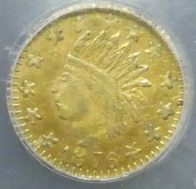 1876 25C 1/4 Gold Dollar Round Indian Us Coin BG-850 HGC MS62