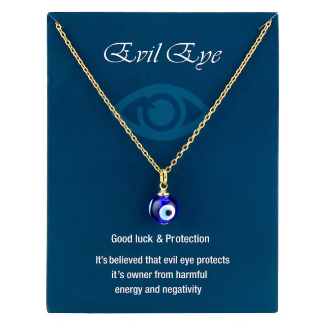 Turkish Blue Evil Eye Pendant Necklace Stainless Steel Chain Lucky Women Jewelry