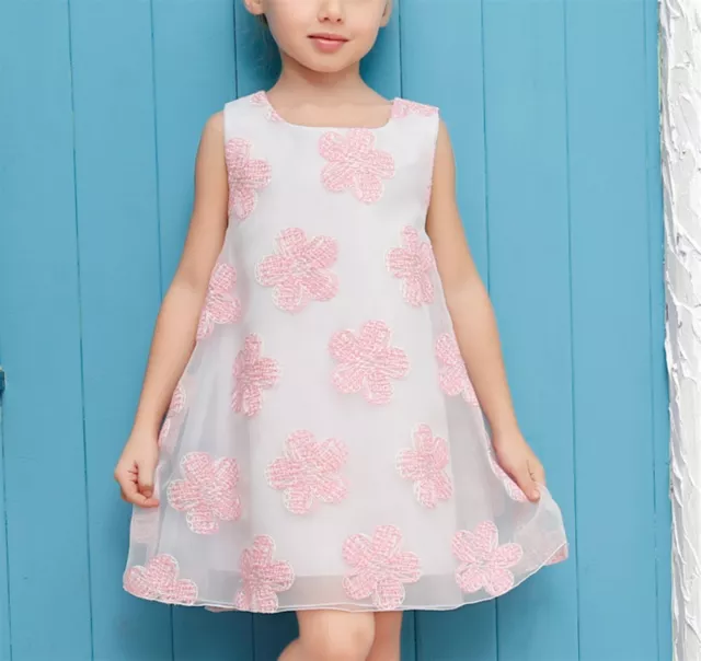 Vestito Bambina Abito Estate Fiori Ricamati Girl Summer Chiffon Dress DGCD002