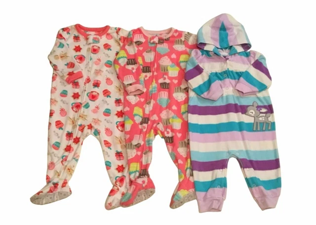 Baby Girl Fleece Sleeper Hooded Jumper Lot 12 months Carters Cupcakes Baby Deer