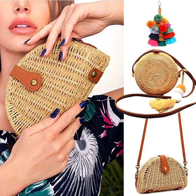 Straw Rattan Crossbody Bag Woven Wicker Purse Handbag Summer Beach Shoulder Bag