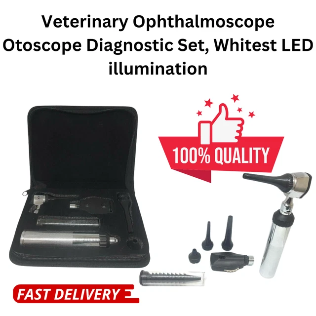 VETERINARY OPHTHALMOSCOPE OTOSCOPE Diagnostic Set, Whitest LED illumination 30.17 PicClick CA
