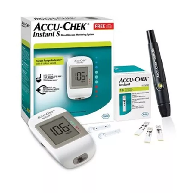 Accu-Chek Instant S Blood Glucose Glucometer Kit with Vial of 10 Strips,