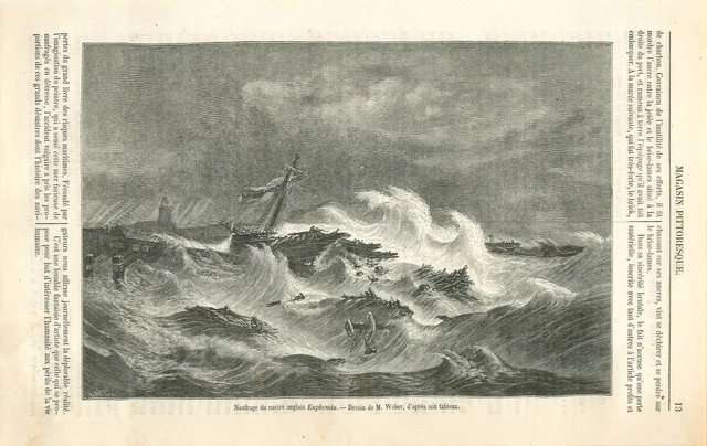 Shipwreck of the Royal Navy Ship Painting by Otto Weber Painter ENGRAVING 1871