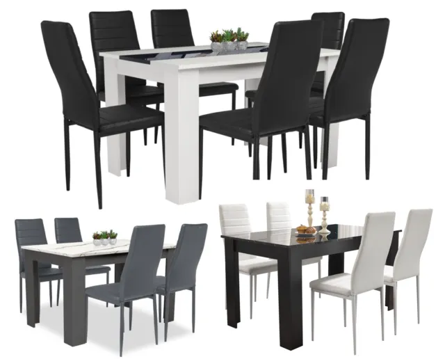 Wooden Dining Table and Chairs 4 / 6 Set Pu Leather Seat Kitchen Room Furniture