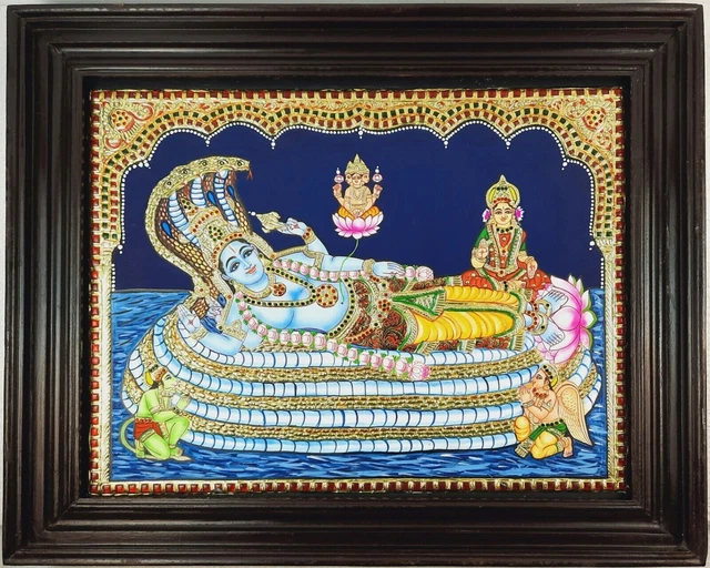 GRANDE PEINTURE DE Tanjore Sri Ranganathar Swamy avec cadre, cadeau