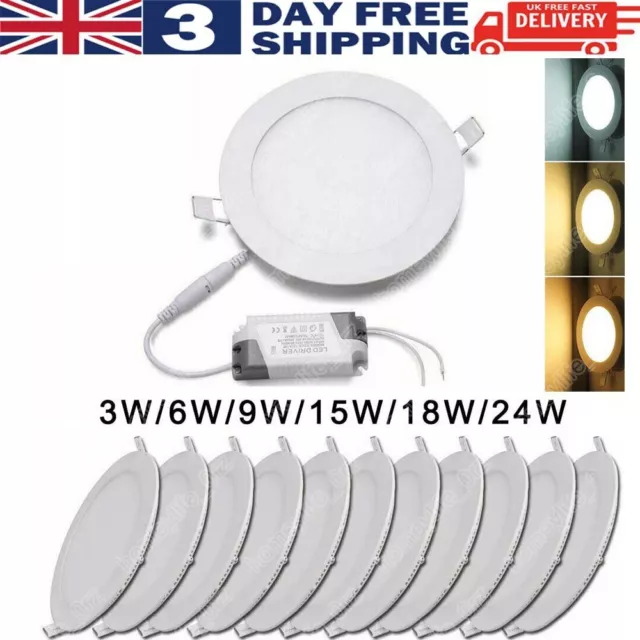 LED Recessed Ceiling Flat Panel Down Lights 3-24W Watt Ultra Slim White NEW