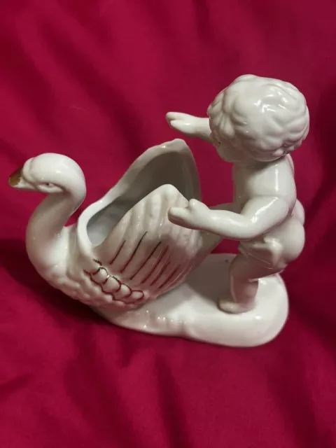 Cherub Baby Swan Planter Vase EUC