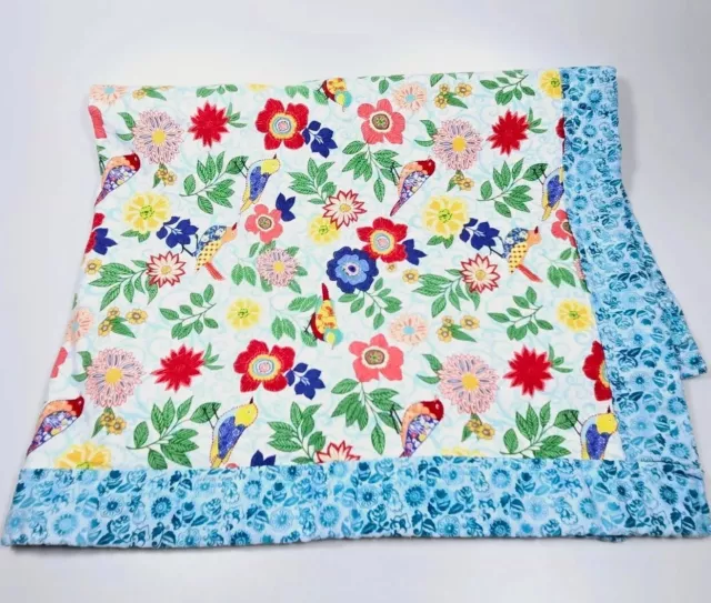 Handmade Baby Flannel Quilt Boho Bright 32x40 Birds Floral READ