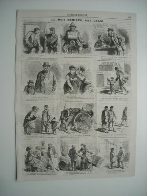 Caricatures 1868. Le Mois Comique, Par Cham. 12 Caricatures Avec Legendes.