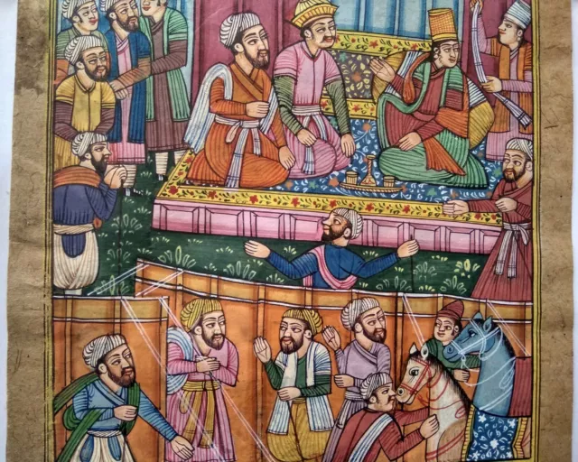 Early Persian Court Scene Handmade Miniature Rare Persian Art On Paper 3