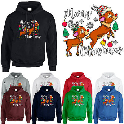 Reindeer Merry Christmas Mens Hoodie Xmas Funny Santa Novelty Unisex Gift Hoody
