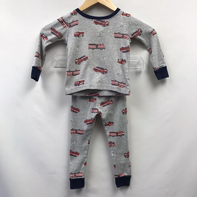 Carters Infant Boys Size 2T Pajama Set Fire Trucks Dogs Gray Red White Blue