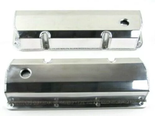Bous Ford 351C Cleveland Tall Fabricated Aluminum Valve Covers w/ Hole Polished