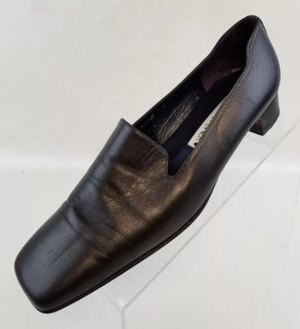 Donald J Pliner Loafers Square Toe Brown Leather Slip On Block Heel Shoes Sz 8M