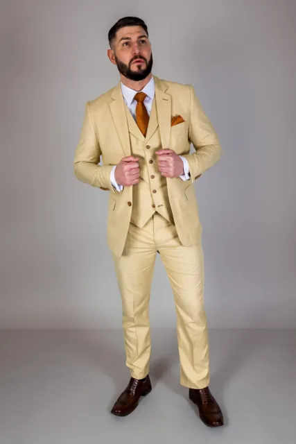 Mens Suit Beige Three 3 Piece Wedding Racing Prom Groom Formal Plus Size XL