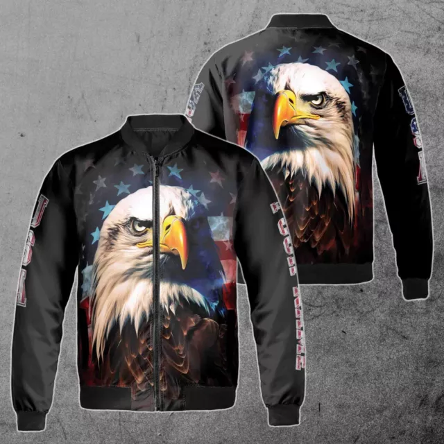 Retro Grunge American Eagle Art, American Flag Patriotic Unisex Bomber Jacket