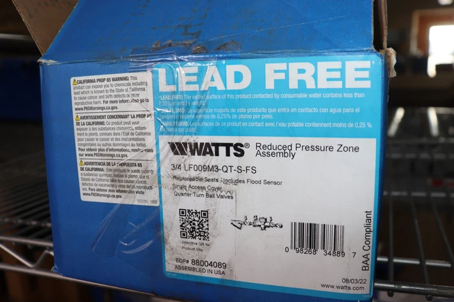 Watts Backflow Preventer Assembly 3/4" LF009M3-QT-S-FS