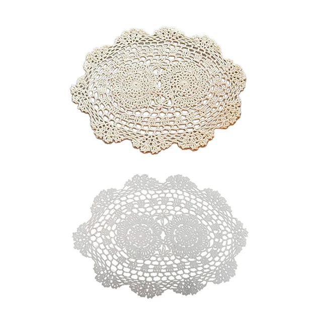 Nueva alfombra de mesa alfombra de mesa vintage ganchillo a mano 25 * 35 cm beige/blanco