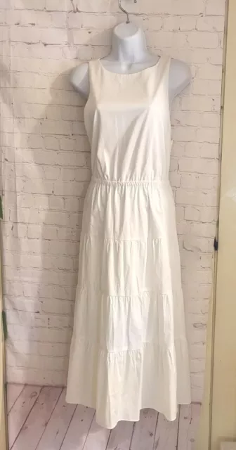 NWT Alice + Olivia Bright White Cotton Backless Midi Dress Tiered Sz.10 Ret $350