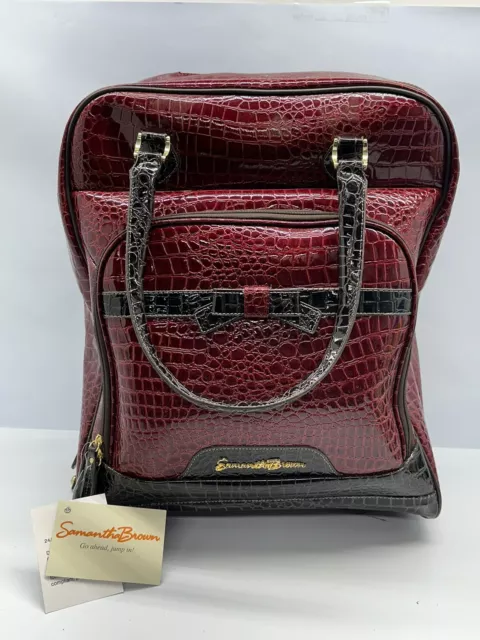 Samantha Brown Luggage 4 Piece Set Croc Black & Burgandy Makeup And Rolling Bag